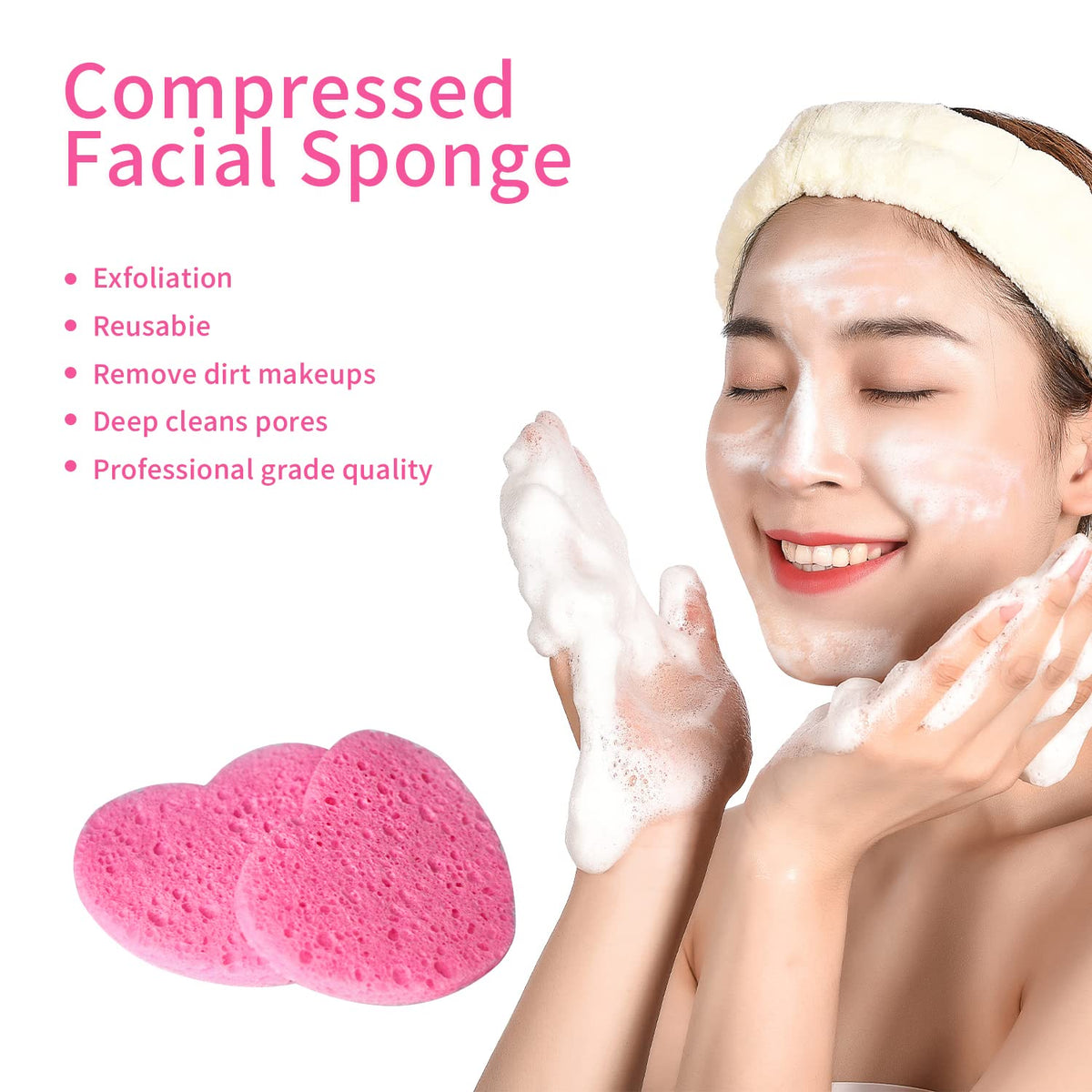 Facial Sponges Compressed, 100% Natural Cellulose Face Sponge Professional Cosmetic Spa Sponges for Face Cleansing 50pcs